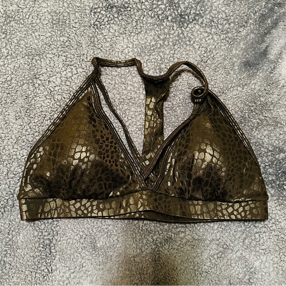 LiCi Fit Black Faux Leather Strappy Sports Bra - M